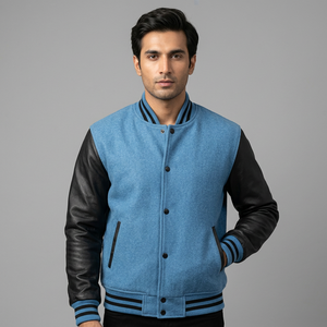 Blousons Bomber Vintage Homme Personnalisés de Haute Qualité, Écologiques, Respirants, Style Baseball Letterman, Col Montant, Devant en Laine - Product Image 1