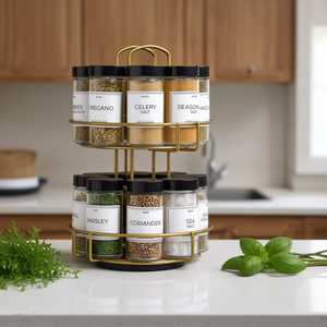 Étagère à épices tournante à 2 niveaux dorée pour comptoir, organiseur de rangement de cuisine - Product Image 2