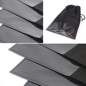Sacs à cordon en non-tissé écologiques portables noirs avec logo personnalisé, imperméables, avec fenêtre transparente, designs et tailles personnalisés - Product Image 4