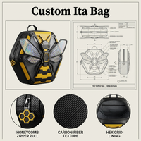 Bolso Ita Futurista con Forma de Hornet, Textura de Carbono Duradera, Forro Hexagonal, Correas Acolchadas, Porta Merchandising Urbano Único, Mochila de Anime