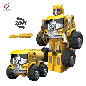 Chengji Educatief 2 In 1 Vervormbare Transporter Voertuig Robot Diy Demontage Plastic Olietank Truck Speelgoed Met Licht En Muziek