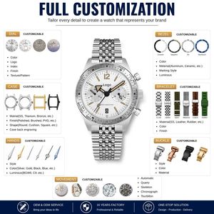 <span class=keywords><strong>Montre</strong></span> Chronographe Vintage ODM OEM Personnalisée avec Mouvement NH86, <span class=keywords><strong>Bracelet</strong></span> à 7 Maillons, Verre Saphir Bombé, Luminescence à l'Ancienne et Lunette Heure Mondiale - Product Image 2