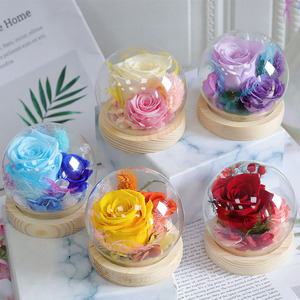 Cadeaux en gros que les jeunes adorent : Rose véritable préservée sous cloche en verre avec base en bois pour la décoration intérieure - Product Image 2