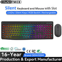Clavier et souris sans fil 2,4 G personnalisables à 114 touches pour ordinateur, clavier à membrane sans fil silencieux avec touches multimédias RGB
