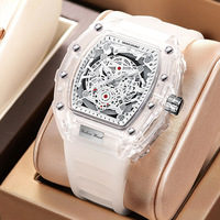 Reloj de Cuarzo para Hombre con Movimiento Transparente en Forma de Barril, Moderno y Único
