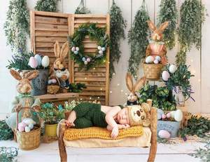 7x5ft Fondo de Pascua Soporte Fotografía Telón de fondo Bandera de conejito Suministros para fiestas Jardín Conejo Decoración Flor Primavera Bebé recién nacido - Product Image 1