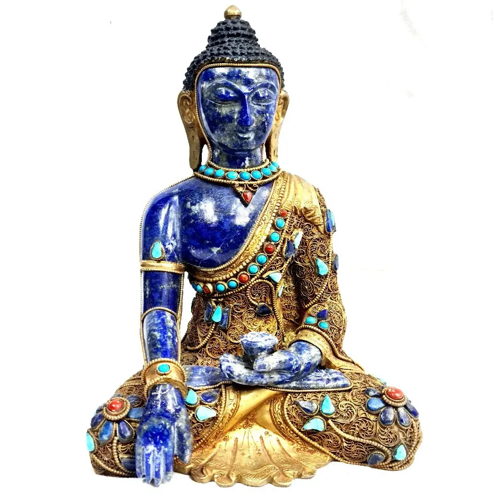 Lapislazuli und Messing Idol Buddha Home Decor Handgemachte Statue Skulptur