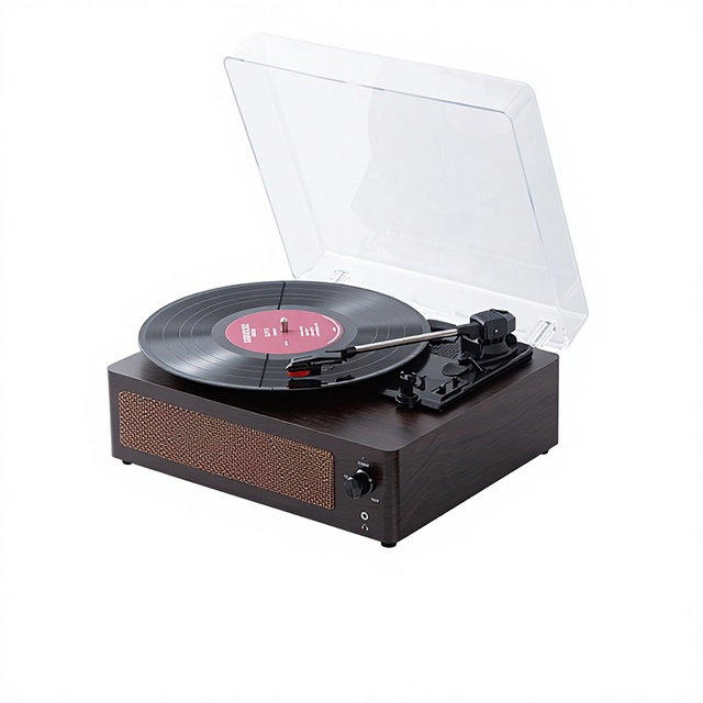 Portable Gramophone Vinyl Player Speaker with Dust Cover Retro Home Classical Phonograph, Nostalgic Style