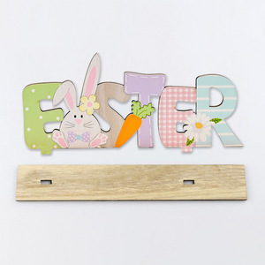 Cross-border American style home decor, new cross-border wooden dwarf rabbit decorative ornament, creative Easter desktop - Product Image 1