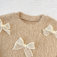Ensemble deux pièces pour bébé fille avec nœud 3D, pull moelleux et jupe en tulle, tenue décontractée et mignonne pour les fêtes