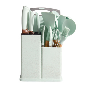 19 pezzi manico in legno in silicone utensili da cucina stoviglie stoviglie con coltelli e tagliere Set supporto - Product Image 5