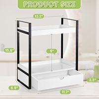 Étagère de comptoir en bois à double niveau avec tiroir et plateau de vanité pour l'organisation et la décoration, organisateur de comptoir pour salle de bain