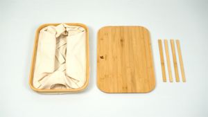 Panier de rangement Chanodug en carton et bambou, recouvert de toile, pour extérieur, grain de bois kaki, modèle FX-7205 - Product Image 4