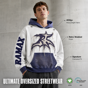 Sweat-shirt à capuche oversize pour homme RAMAX, 100% coton molletonné, streetwear, avec logo sur le devant et poche kangourou - Product Image 5
