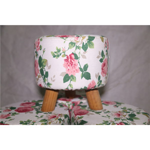 Tabouret rond à imprimé floral en bois massif 30x30x30 cm avec housse amovible, pouf de style traditionnel pour la maison - Product Image 2