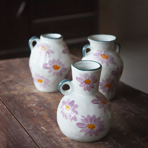 Cerámica de estilo tradicional de lujo de alta calidad de estilo antiguo chino con patrón de flores y jarrón de dos orejas para decoración del hogar