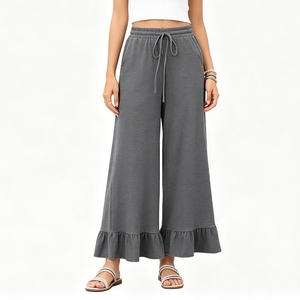 <span class=keywords><strong>Pantaloni</strong></span> Palazzo da <span class=keywords><strong>Donna</strong></span> a Vita Elastica <span class=keywords><strong>con</strong></span> Orlo a Balze, Gamba Larga, Casual, <span class=keywords><strong>con</strong></span> Tasche, Cropped, Sehe Fashion - Product Image 1