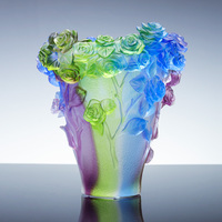 Luxe Antique Murano Cristal Vase Haute Qualité Décorations Pour La Maison Sculpté Rose fleur Vert Bleu Couleur Coulée Souvenir Cadeaux