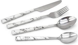 Bằng đá cẩm thạch trắng dao muỗng nĩa thiết lập dao kéo 16 cái Bộ thép không gỉ <span class=keywords><strong>Flatware</strong></span> - Product Image 2