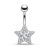 Anneau de nombril sexy en acier inoxydable avec étoile à cinq branches en strass et zircon, bijou fantaisie pour cadeau