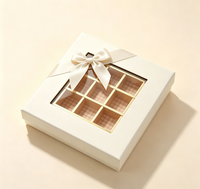 Boîte Cadeau Rectangulaire en Carton avec Fenêtre, Vide, 9 Compartiments, pour Chocolats et Bonbons, Décoration Nœud et Ruban, Fermeture Magnétique de Luxe