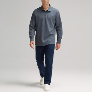 Polo de manga larga de algodón mercerizado doble de lujo con cremallera personaliza tu diseño Polo de algodón mercerizado de la mejor calidad para hombre - Product Image 4