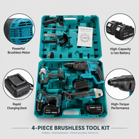 Kit combiné d'outils électriques sans fil 4-en-1 au lithium-ion : marteau perforateur, clé à chocs, meuleuse d'angle, perceuse à percussion