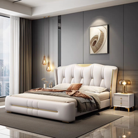 Lit de Luxe King Size en Bois avec Rangement et Tête de Lit Rembourrée, Design Moderne, Modèle KG6658