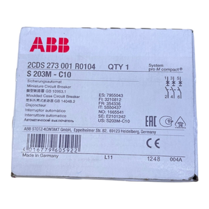 Interruptor Automático S203m-c10, 3 Polos, <span class=keywords><strong>10</strong></span> A, Característica C, Ka para Control Industrial, Nuevo y Original - Product Image 1