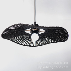 Shixinju Woven Pendant Lamp Shade Yellow And Black XH23-425 For Restaurant Bar Tea Room Artistic Straw Hat Design - Product Image 3