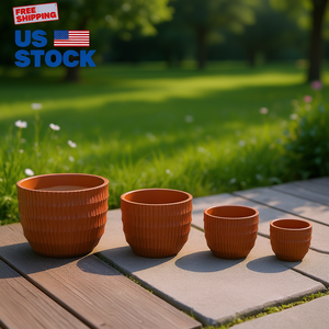 Mdj Ensemble de 4 pots de fleurs en céramique, jardinières rondes pour l'intérieur et l'extérieur, décoration de jardin et de maison, style rustique moderne - Product Image 2