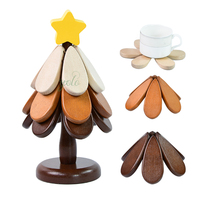 Dessous de plat en bois plats chauds forme d'arbre de noël trépied stocké pliable sous-verres de cuisine bols Pot théière boissons assiettes maison