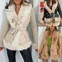 Nouvelle Veste en Cuir PU pour Femme avec Fourrure, Haute Qualité, Hiver, Épaisse et Chaude
