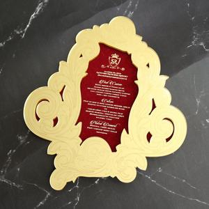 Cartes de menu royales acryliques de miroir d'or de luxe à extrémité élevé avec du velours pour la noce - Product Image 3