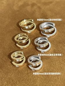 Xinfly 18K <b>Solid</b> <b>Gold</b> Hoop <b>Huggie</b> Earrings Princes Cut Natural Diamond Classic Style Unisex Wedding Earrings - Product Image 2