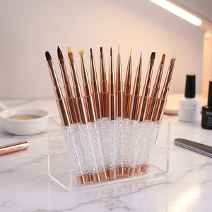 15 Pcs Professional <strong>Nail</strong> Art <strong>Brush</strong> <strong>Set</strong>, Nylon Hair Plastic Handle Liner Round Flat Oval Fan, Custom Logo Private Label - Product Image 5