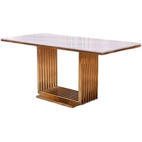 Table à manger en marbre minimaliste moderne, ensemble de chaises de salle à manger en acier inoxydable de style nordique, salon, rectangulaire, HORIZON HR-3028