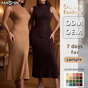 Nouvelle Robe Longue Moulante Sans Manches à Col Roulé Couleur Unie Style Européen et Américain pour <span class=keywords><strong>Femme</strong></span> 2026 – Taille Cintrée et Hanches Sublimées – Vente en Gros - Product Image 1