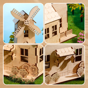Modèle de bâtiment de style européen, <span class=keywords><strong>puzzle</strong></span> 3D en bois, maison à assembler soi-même, villa créative, jouet artisanal, âges 6-13 - Product Image 4