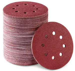 5 pouces 125mm 8 trous crochet et boucle disques de ponçage disque de papier abrasif en oxyde d'aluminium pour ponceuse orbitale aléatoire