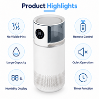 Humidificateur évaporatif 6L, débit de 1000mL/h, réservoir à remplissage par le haut, affichage numérique et télécommande