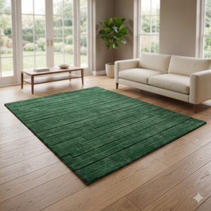 Tapis moderne en laine et coton, à poils longs, géométrique vert, à motif chevron, collection Ocean Art - Product Image 4