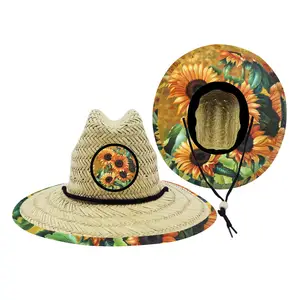 Mexican Sunflower Protection Custom Patch Natural Sunhat Hawaii Islands Kids Straw Lifeguard Hats with Logo