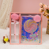 Coffret Cadeau Journal A5 à Couverture Rigide Pailletée avec Stylo Pompon et Carnet à Paillettes Flottantes – Kit de Papeterie Complet