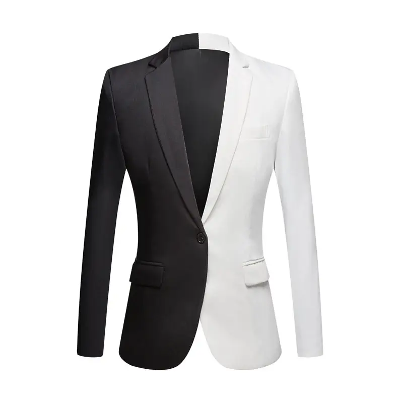 Blazers For Men 2022 fashion black white patchwork Jacket Men Casual Slim night Club Stage Singer party Blazer Men Formal dress