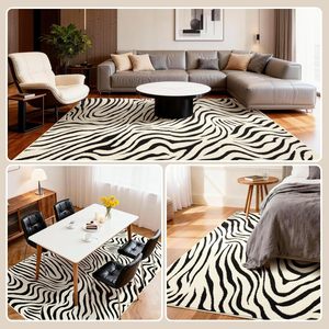 YIHOUSE Tappeto in Poliestere da 46 Piedi, Moderno e Lavabile, con Motivo a Strisce Astratte, Nero/Crema/Bianco, per Soggiorno e Sala da Pranzo, Misura Media - Product Image 3