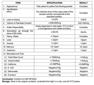 USP 500, 000iu/g tăng cường giá rẻ bán buôn vitamin A Palmitate bột cấp thực phẩm phụ gia cho tăng cường dinh dưỡng vit một bột - Product Image 3