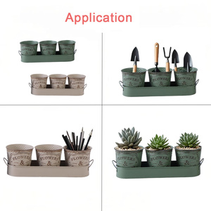 Bộ <span class=keywords><strong>3</strong></span> Thảo Mộc Chậu Với Khay Phong Cách Mộc Mạc Kim Loại Mọng Nước Đa Chức Năng Chậu Hoa Cho Nhà Trang Trí Văn Phòng Vườn Lưu Trữ - Product Image 6