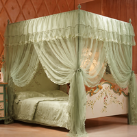 Nouvelle moustiquaire de lit à trois portes en dentelle chiffrée double gaze, anti-poussière, avec rideau de lit occultant pour l'été