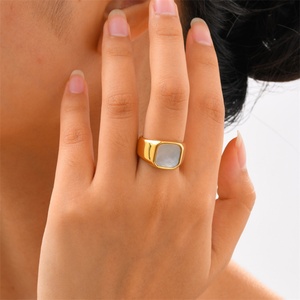 Dainty Jewelry Waterproof Non Tarnish Gold Plated Stainless Steel Shell <b>Finger</b> <b>Rings</b> for Women - Product Image 3